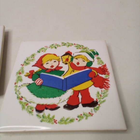Vintage Jasco 1981 Ceramic Tile Trivet Coaster Christmas Santa Carolers Lot of 2 - Picture 6 of 11